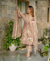 Ravishing Fandy Silk  Beige Color Embroidery Work Salwar Suit